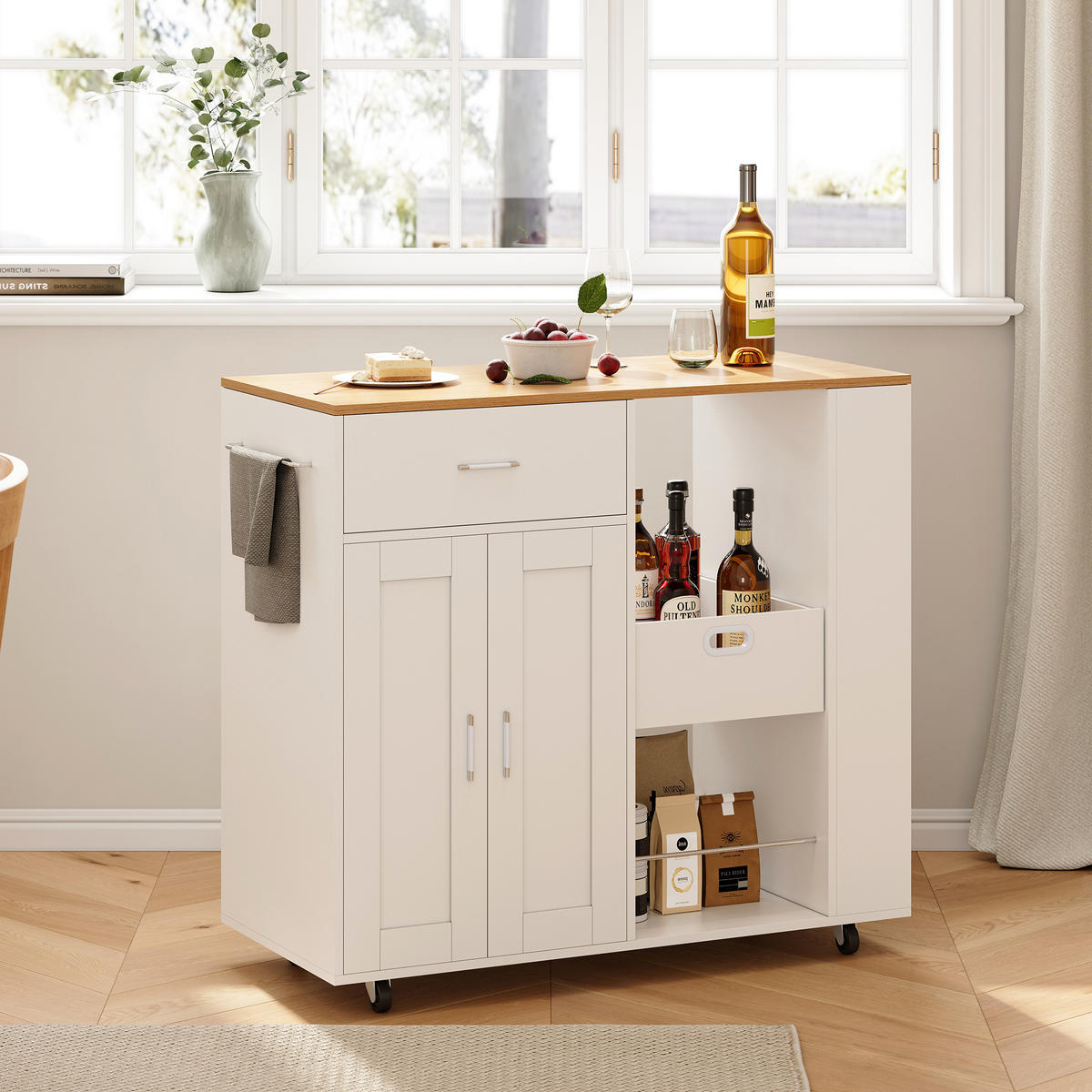 KÜCHENINSEL mobil eichenplatte weiß stauraum - Weiß, Holzwerkstoff (46/92/102cm) - SHOPENTRA