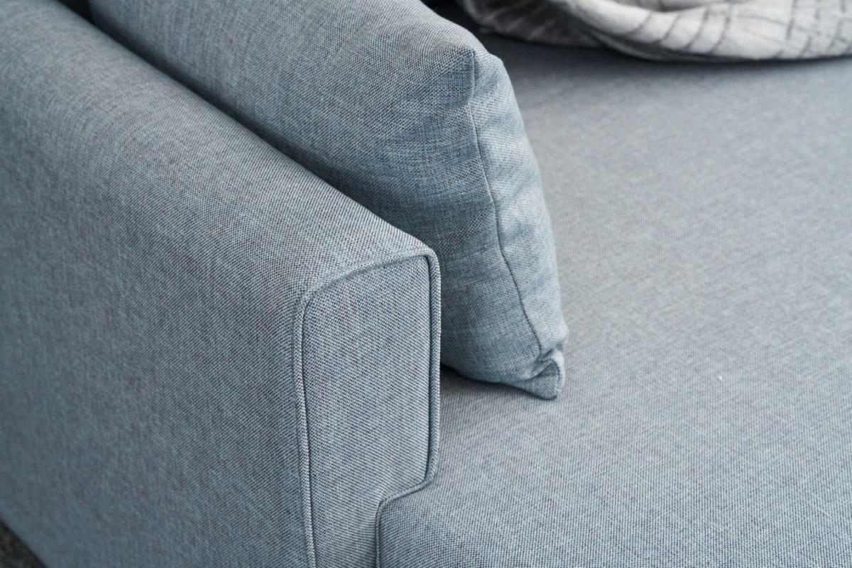 ECKSOFA mit Hocker als Schlaffläche, perfekt für kleine Räume - Blau/Walnussfarben, Holz/Kunststoff (140/205cm) - myHomelando