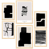 POSTER Set Mit 6 Japanische Tuschekunst Schwarzweiß A3 & A4 Rahmen Aus Hellem Holz - Beige, Papier (29/3cm) - Nacnic