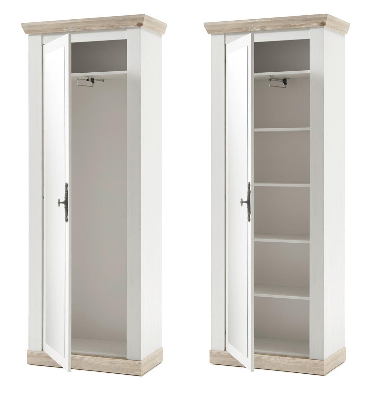 GARDEROBENKOMBINATION Pinie weiß, Oslo Pinie Landhaus, Garderobe Set 3-tlg., 190 x 201 cm - Weiß/Pinienfarben, Holzwerkstoff/Metall (190/201/45cm) - Furn.Design