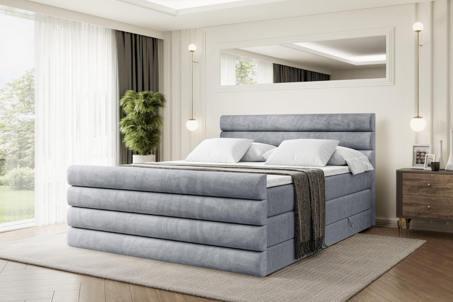 BOXSPRINGBETT CELESTIA-Z KING - 140x200 - H3/H4 - Grau - Grau, Holzwerkstoff (140/200cm) - ALTDECOR