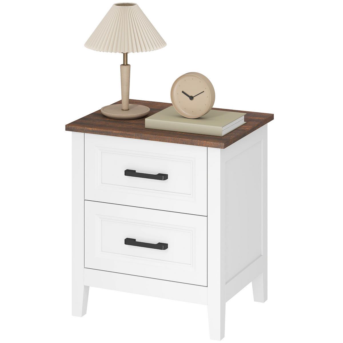 NACHTSCHRANK DE-12960 2 Schubladen, Landhausstil Weiß/Braun - Weiß, Holzwerkstoff (35/50/45cm) - ComfortXL