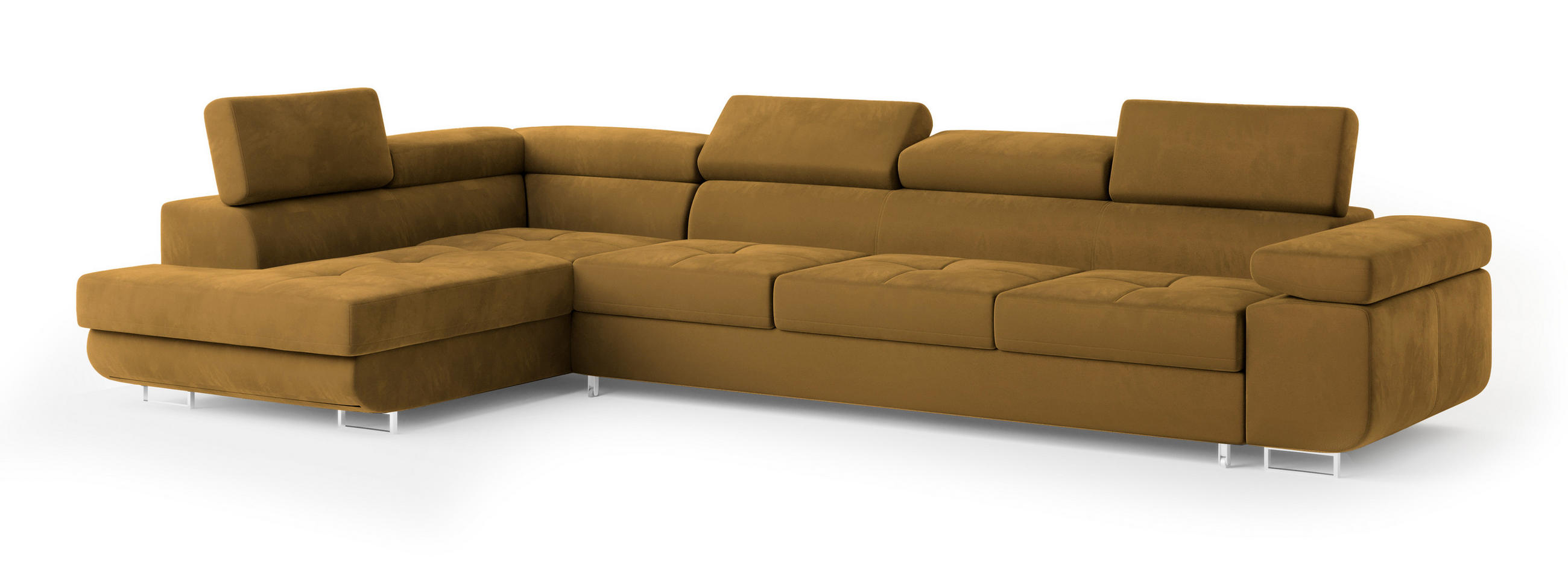 ECKSOFA VICENTE Gelb Velours-Stoff mit Schlaffunktion - Gelb, Holz (346/202cm) - MASSENO