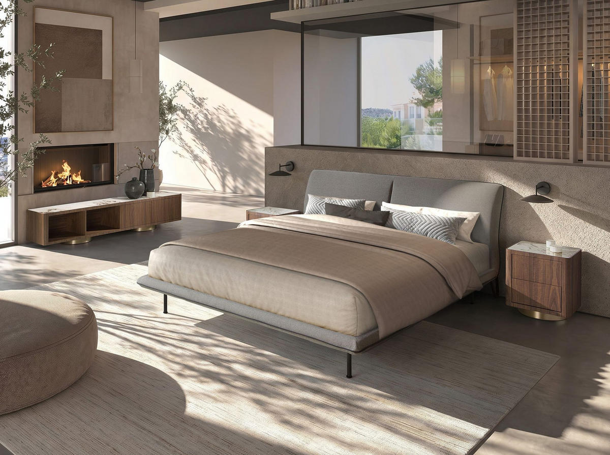 BETT aus Stoff 200/237/96 cm - Dunkelgrau/Schwarz, Holz/Textil (180/200cm) - ANGEL CERDA