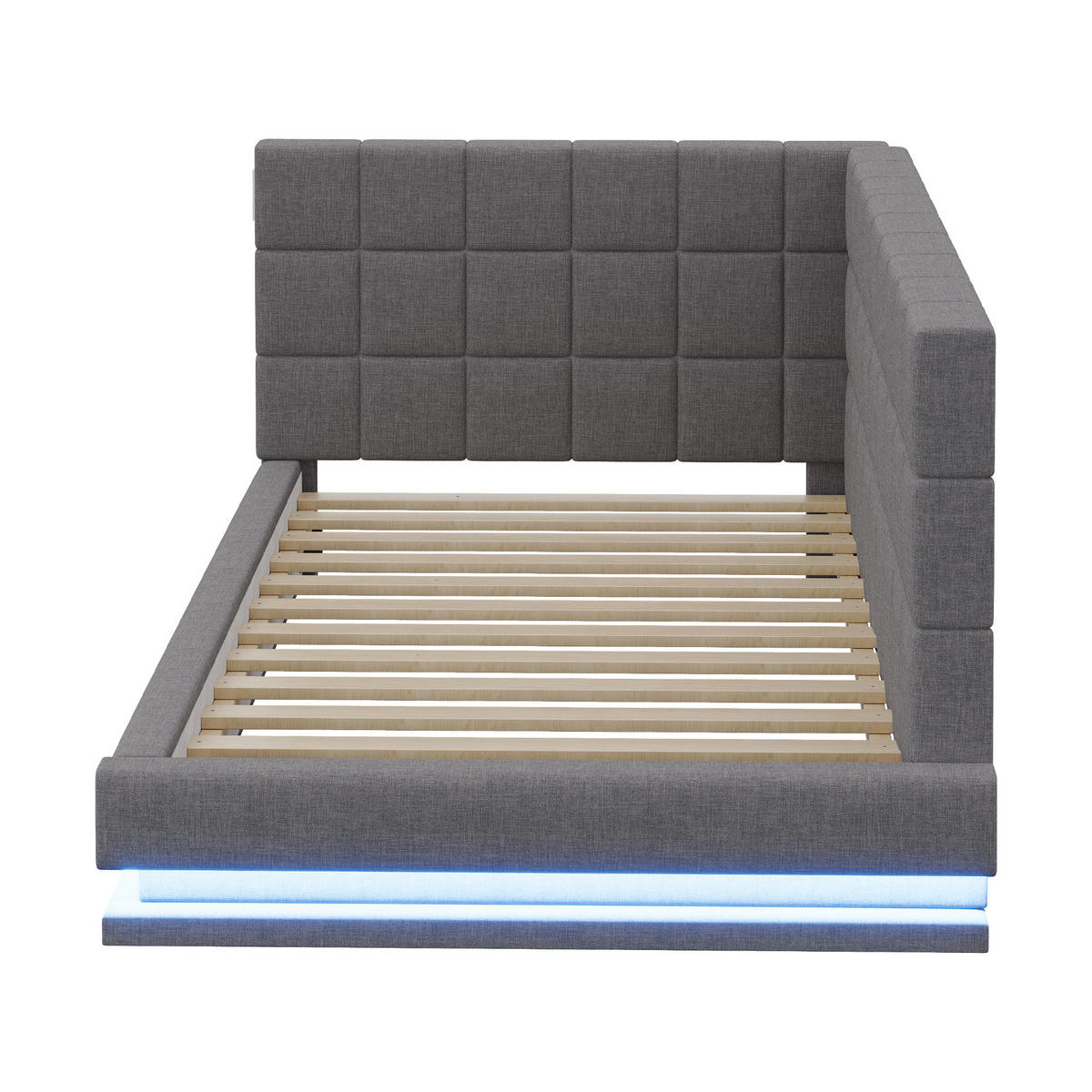 POLSTERBETT 90/200 cm mit LED-Beleuchtung & USB-Steckdose aus Leinen Grau - Grau, Textil (90/200cm) - OKWISH