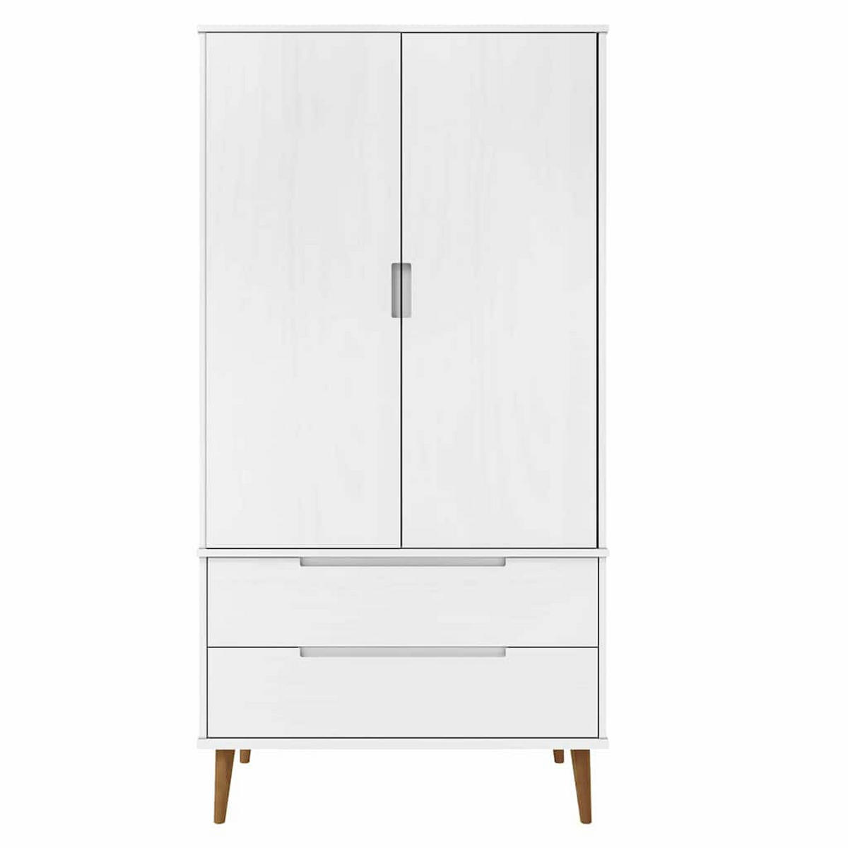 KLEIDERSCHRANK Molde Weiss 90/55/175 Cm Massivholz Kiefer - Weiß, Holz (55/175/90cm) - vidaXL