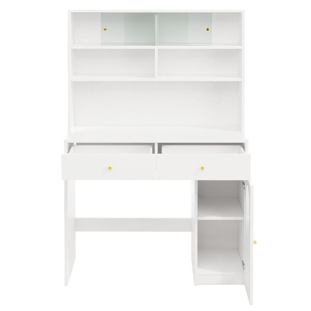 KÜCHENSCHRANK MIT ARBEITSFLÄCHE UND HAKENLEISTE, MDF Weiß, Esszimmerschrank mit Glastüren, 120/180/45 cm - Weiß, Kunststoff (45/180/120cm) - Rolipo