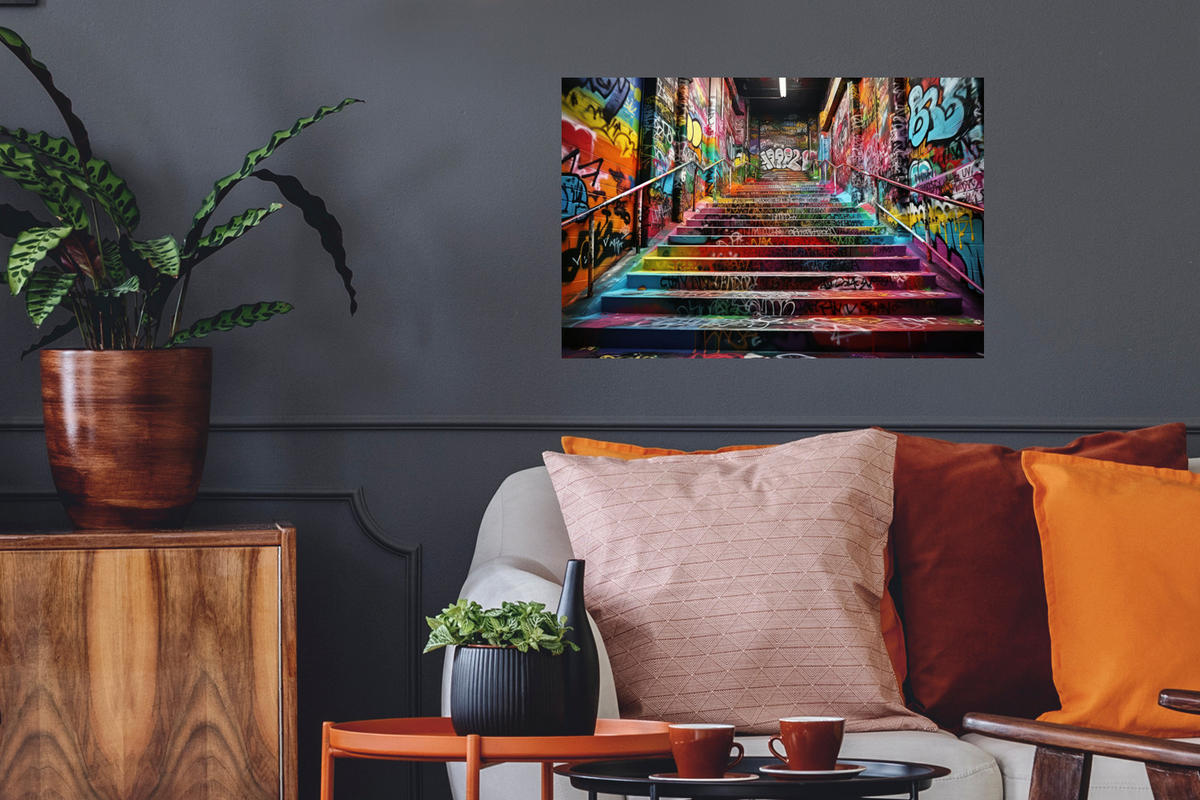 WANDTATTOO Treppe - Graffiti - Farben - Kunst 60x40 cm - Multicolor, Kunststoff (60/40/0.1cm) - MuchoWow