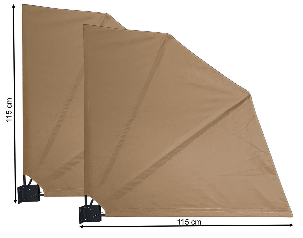 SICHTSCHUTZFÄCHER 2er Set 115x115 cm Beige mit Easy Mount Wandplatte - Beige, Metall (2/115cm) - QUICK STAR