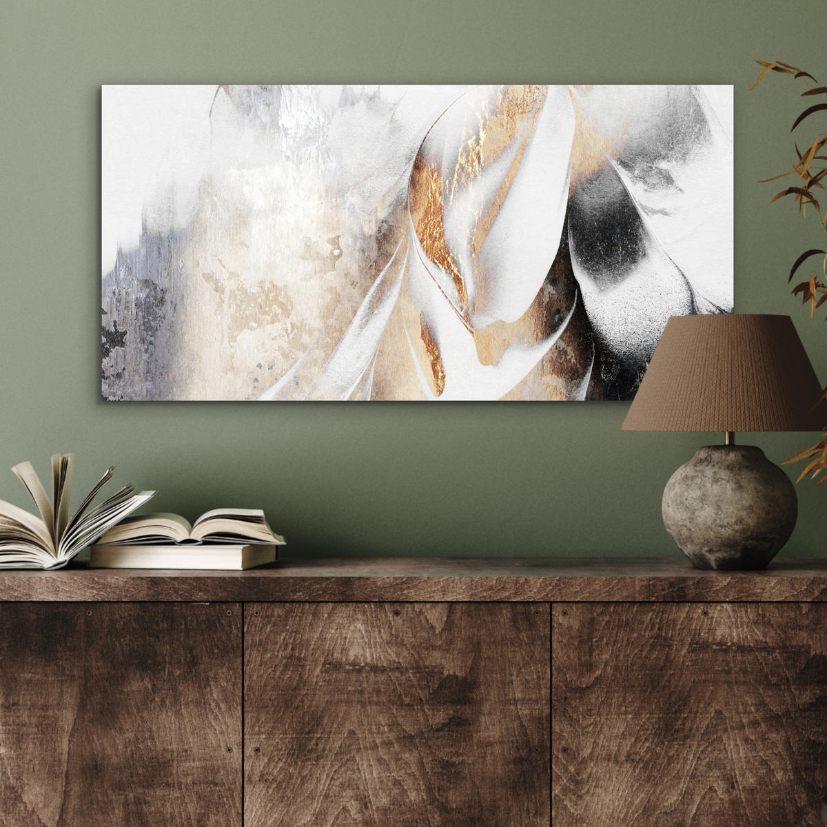 KOVOVÝ OBRAZ Luxusné - abstraktné - zlaté - biele 80x40 cm - zlatá, kov (80/40cm) - MuchoWow