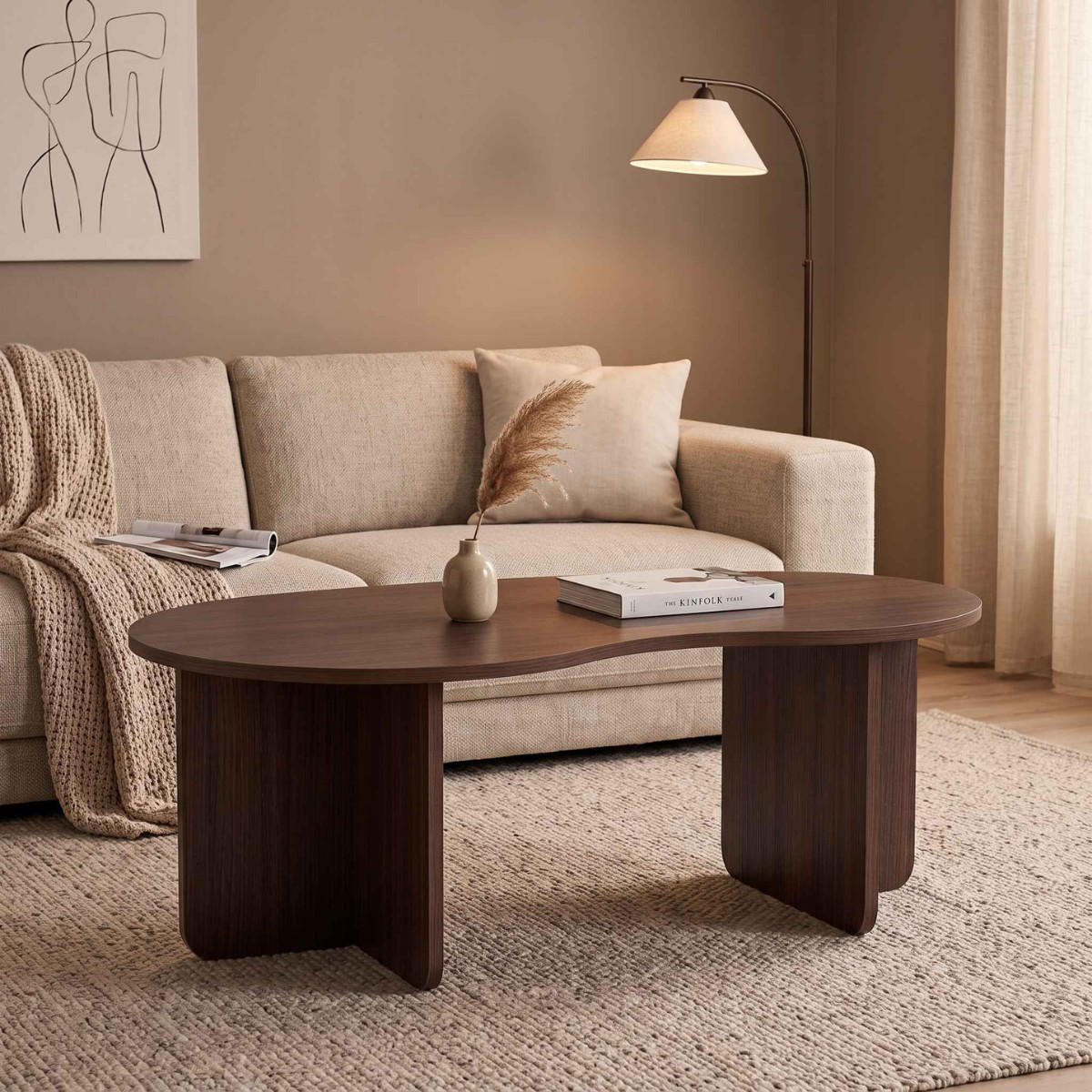 KONFERENČNÍ stolek s organickou deskou, délka 110 cm - MOSS - přírodní, kompozitní dřevo (110/60/40cm) - Calicosy