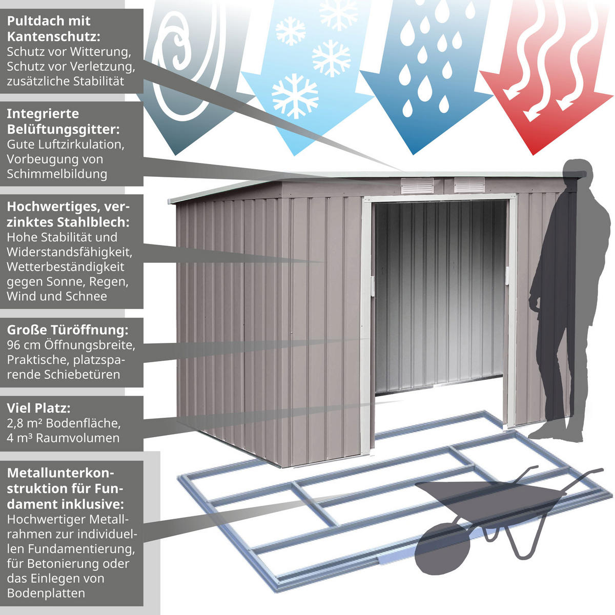 GERÄTEHAUS P100 Metall Hellgrau - Grau, Metall (130/173/213cm) - HATTORO
