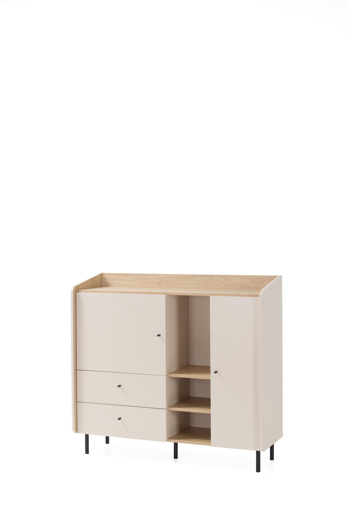 KOMMODE VETTA 125/115/42cm mit 2 Schubladen 2 Türen Beige - Beige, Holzwerkstoff (125/115/42cm) - MASSENO