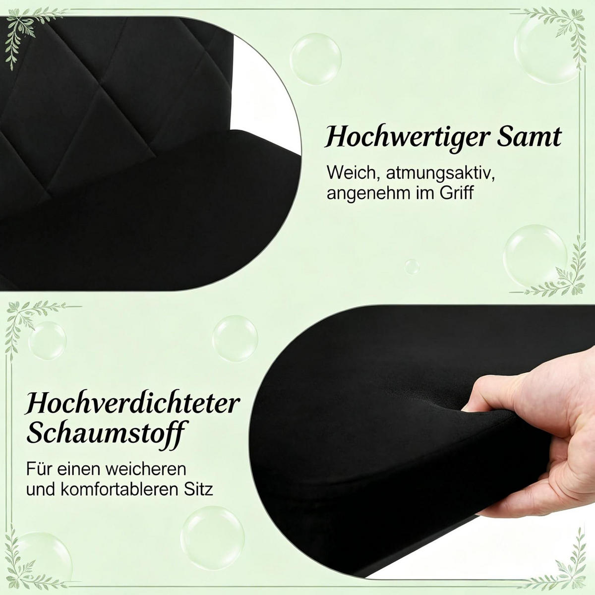 ESSSTUHL 4er-Set Samt Schwarz - Schwarz, Metall (42.5/94.5/40cm) - Meubliv