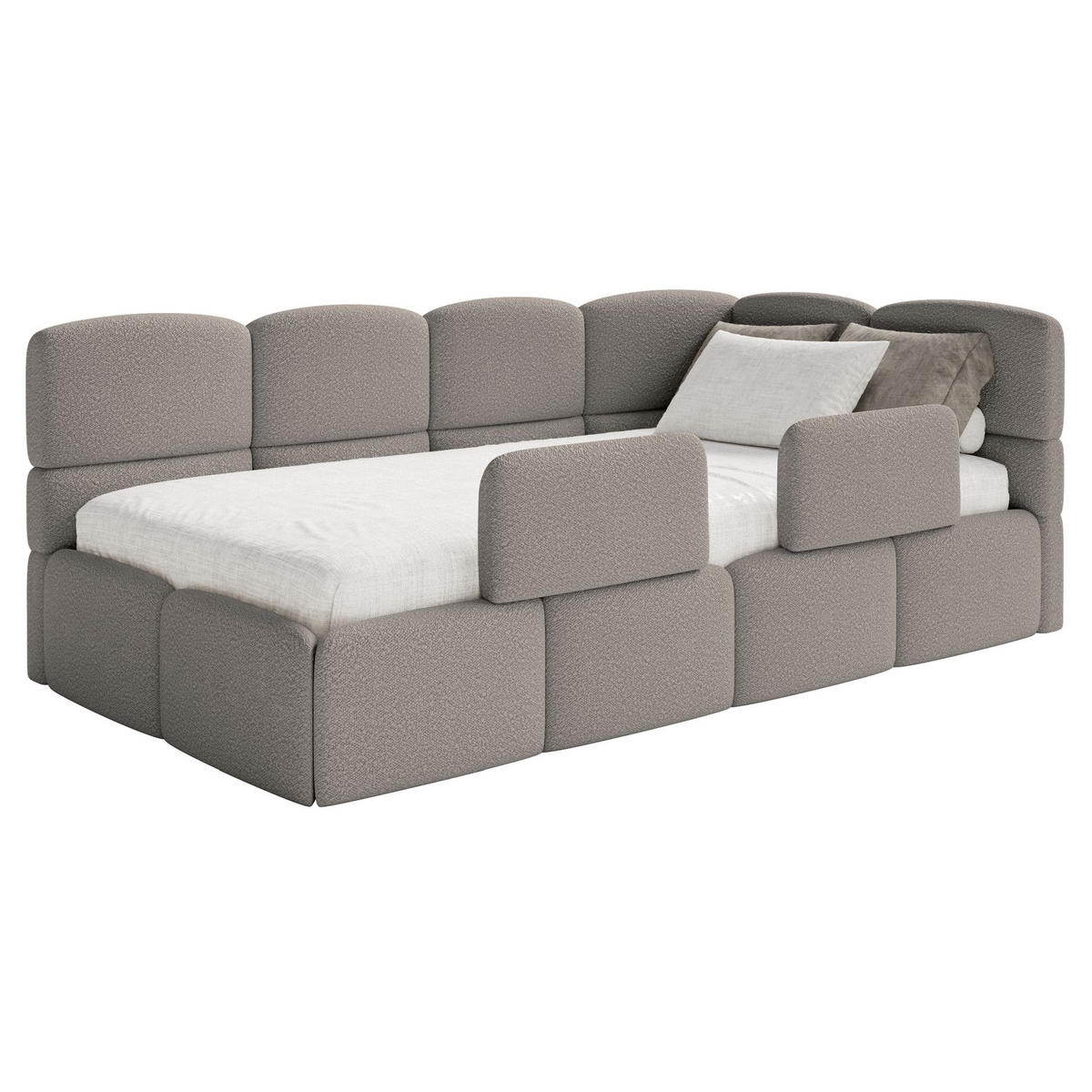 JUGENDBETT Cloudy rechts mit Rausfallschutz Bouclé Grau - Grau, Kunststoff/Textil (90/200cm) - Selsey