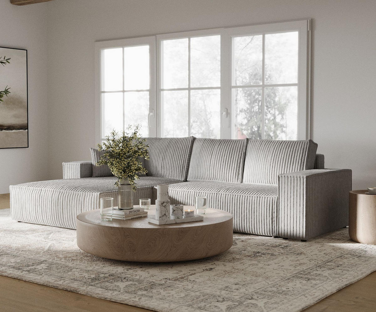 ECKSOFA Maze Grau Plüsch - Links Seite - Schwarz/Grau, Holz/Holzwerkstoff (185/294cm) - Maison de Reve