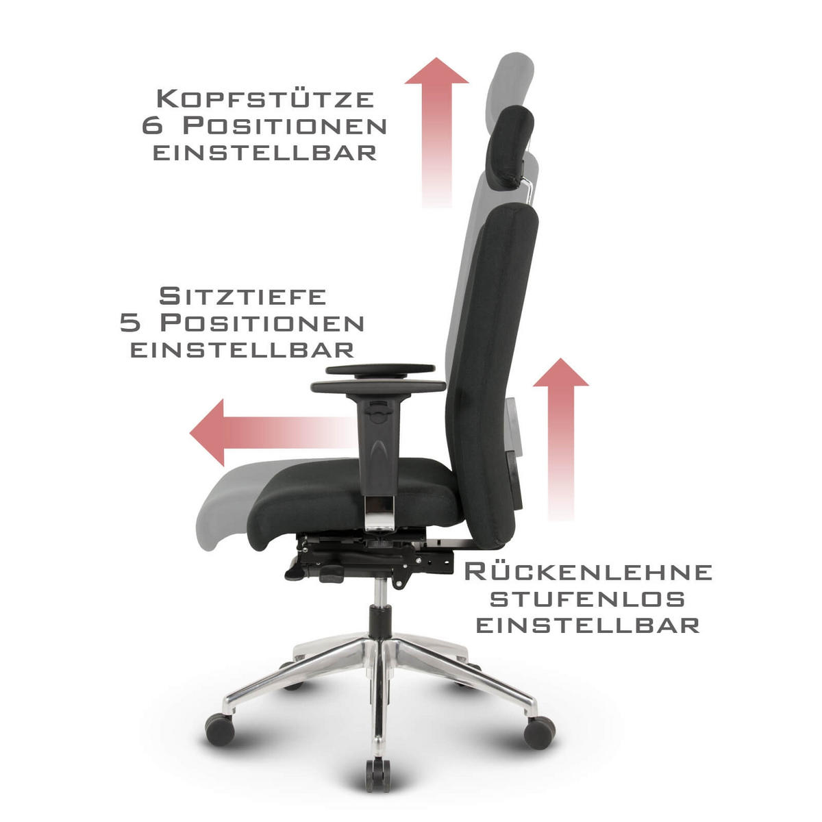 CHEFSESSEL Terox Stoff Schwarz - ergonomisch, 150 kg belastbar, Sitzhöhe 48-60cm - Schwarz, Kunststoff/Textil (65/112/60cm) - Versee