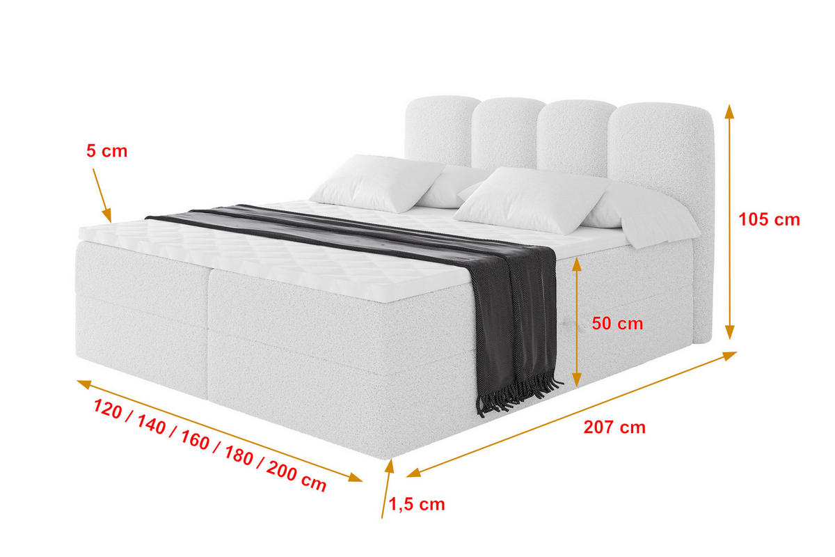 BOXBETT mit Matratze H4 - NINA - 160x200 cm - Weiß - Weiß, Holzwerkstoff (160/200cm) - ALTDECOR