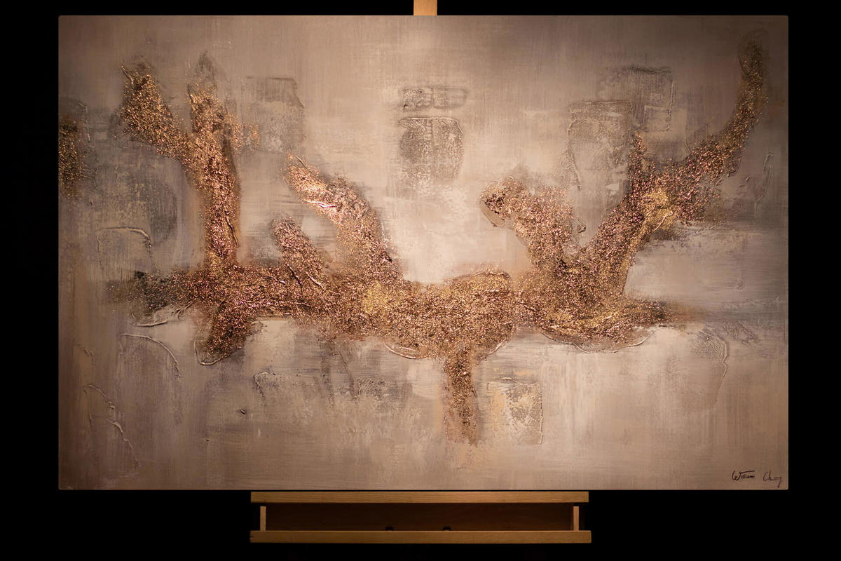 ACRYLBILD HANDGEMALT 120/80 cm - Goldfarben, Holz/Textil (120/80cm) - KUNSTLOFT