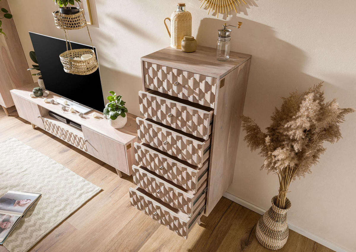 KOMMODE Akazie 53x42x125 weiß lackiert MOSAYK #208 - Weiß, Holz (53/125/42cm) - Massivmoebel24