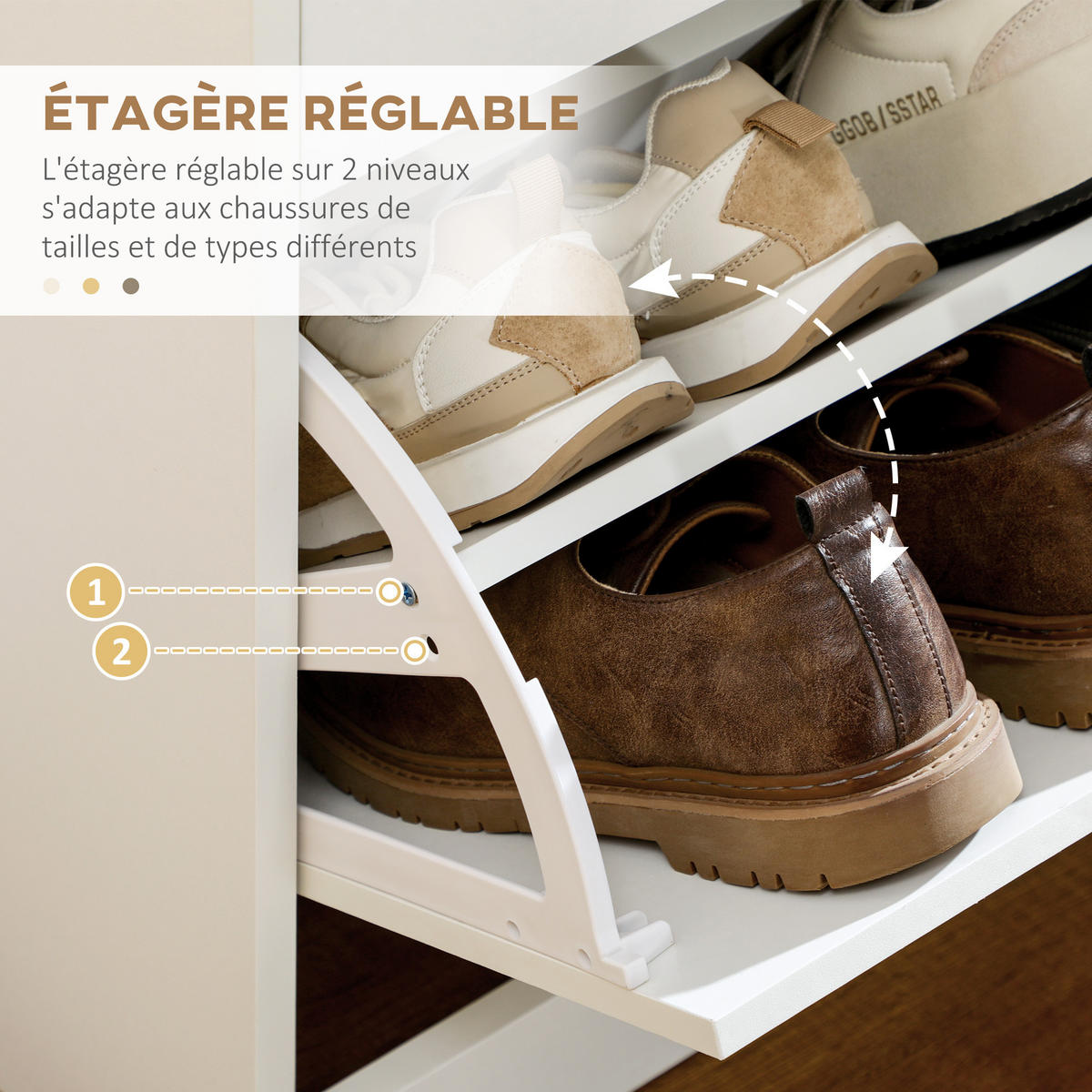SCHUHSCHRANK DE-14997 2 Klapptüren & 2 Schubladen Naturholz - Weiß, Holzwerkstoff (80/91.5/30cm) - ComfortXL