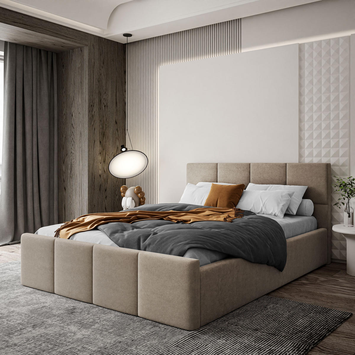 POLSTERBETT AVA 140x200 cm Boston Trufa, 34 Holzlatten, Kopfteil 91 cm - Beige, Textil (140/200cm) - Lookway