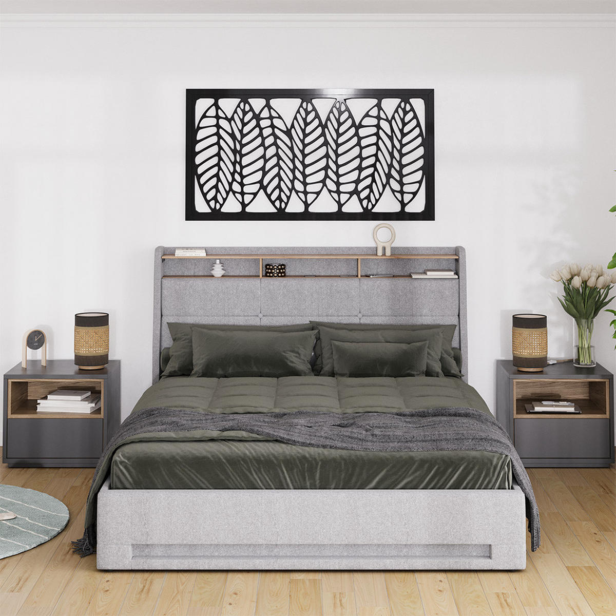 ČALOUNĚNÁ POSTEL Christin Šedá/dubová - šedá, kompozitní dřevo - VitaliSpa