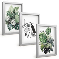 BILDER SET 3er Set - 20x30 cm Silberner Rahmen - Blätter der weinroten grünen Pflanze - Silberfarben, Kunststoff (20/30cm) - TULUP
