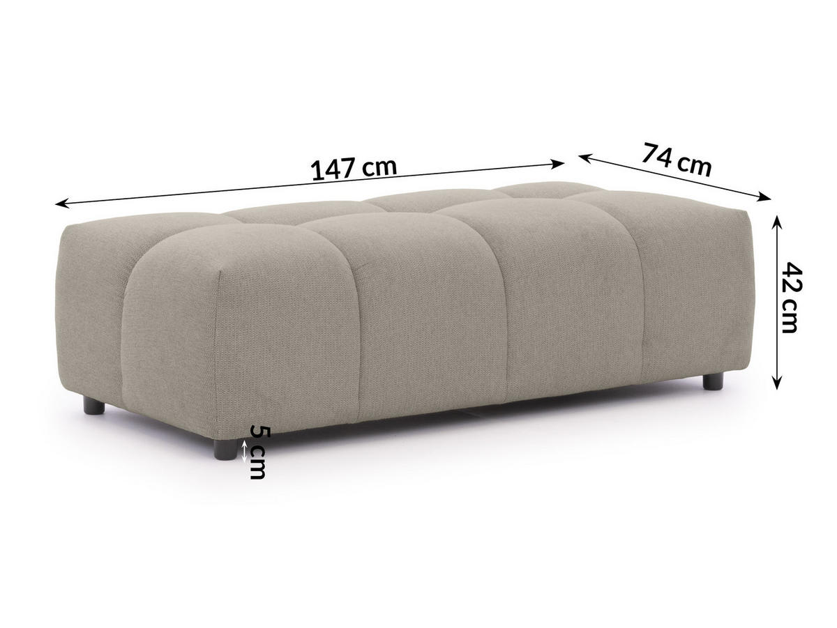 ECKSOFA inkl. Hocker Bubble mit Schlaffunktion und losen Rückenkissen, Sitzfläche Bubble-Optik aus weichem Taupe Strukturstoff - Ottomane Rechts - Taupe/Schwarz, Holz/Kunststoff (306/180cm) - S-Style Möbel