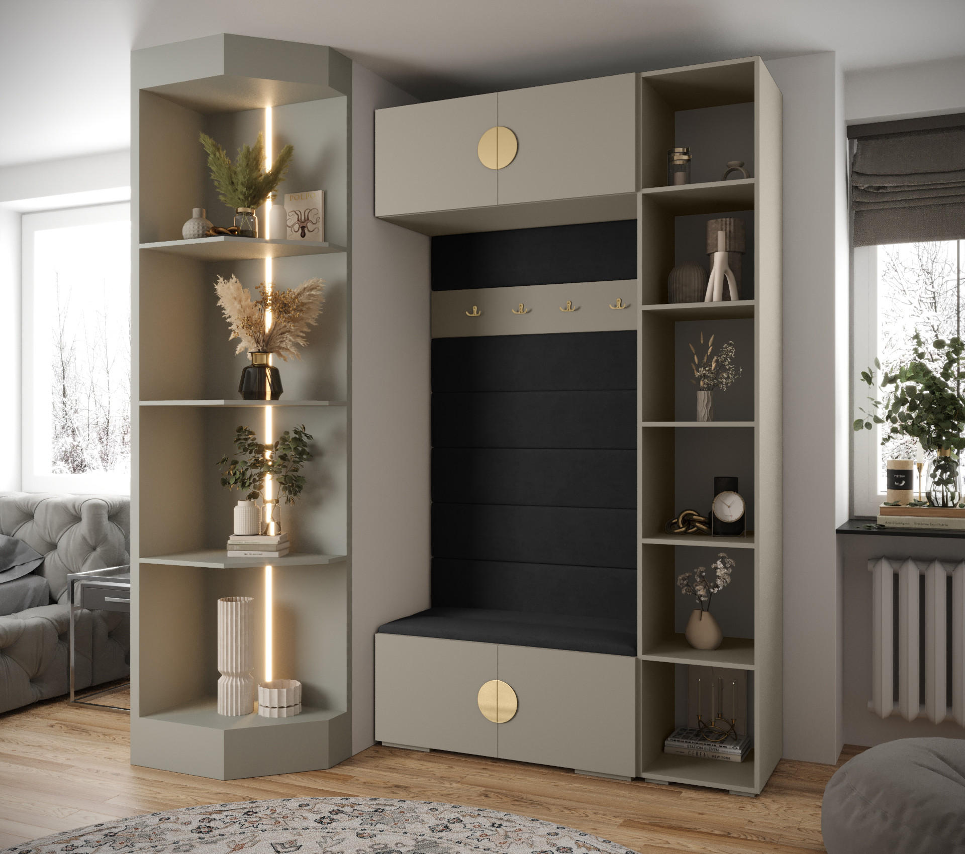 GARDEROBEN-SET 236,7/140/47 - Kaschmir/Goldfarben, Holz/Kunststoff (140/236.7/47cm) - Abiks Möbel