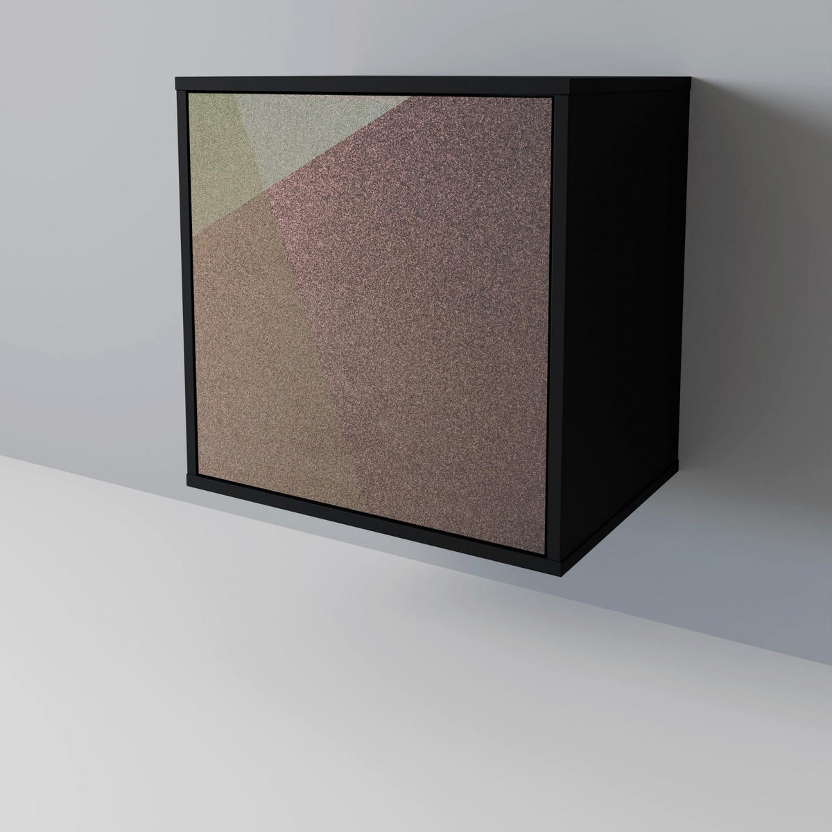 SIDEBOARD BEIGE GEOMETRY, Schwarz, 57,5x42x72,5 cm, Schwarze Metallfüße - Multicolor/Schwarz, Holzwerkstoff/Metall (57.5/72.5/42cm) - SpaceRebels