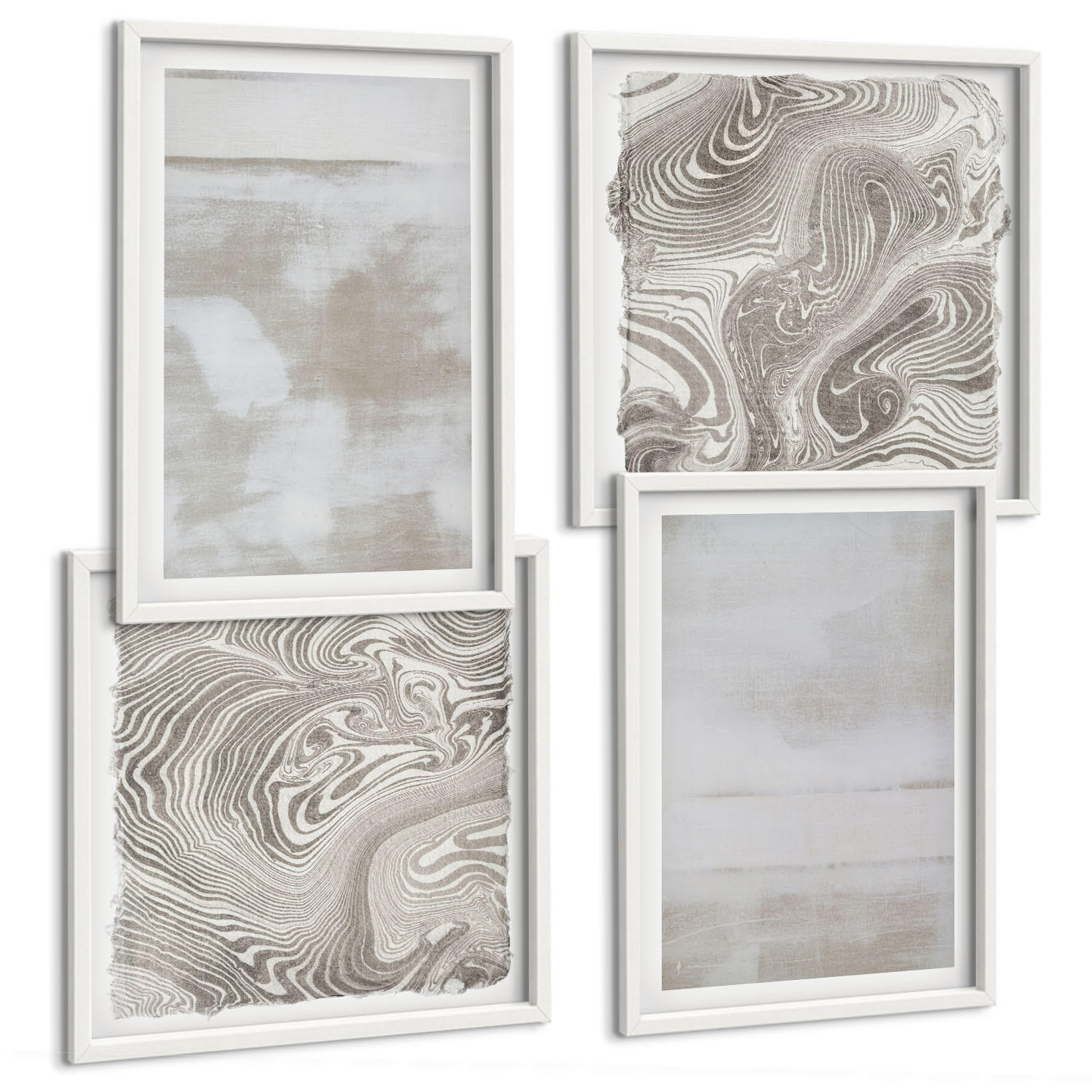 BILDER SET 4er Set - 50x50 cm & 40x60 cm Weißer Rahmen - Abgenutzte Texturen, moderner Stil - Weiß, Kunststoff (50/50cm) - TULUP