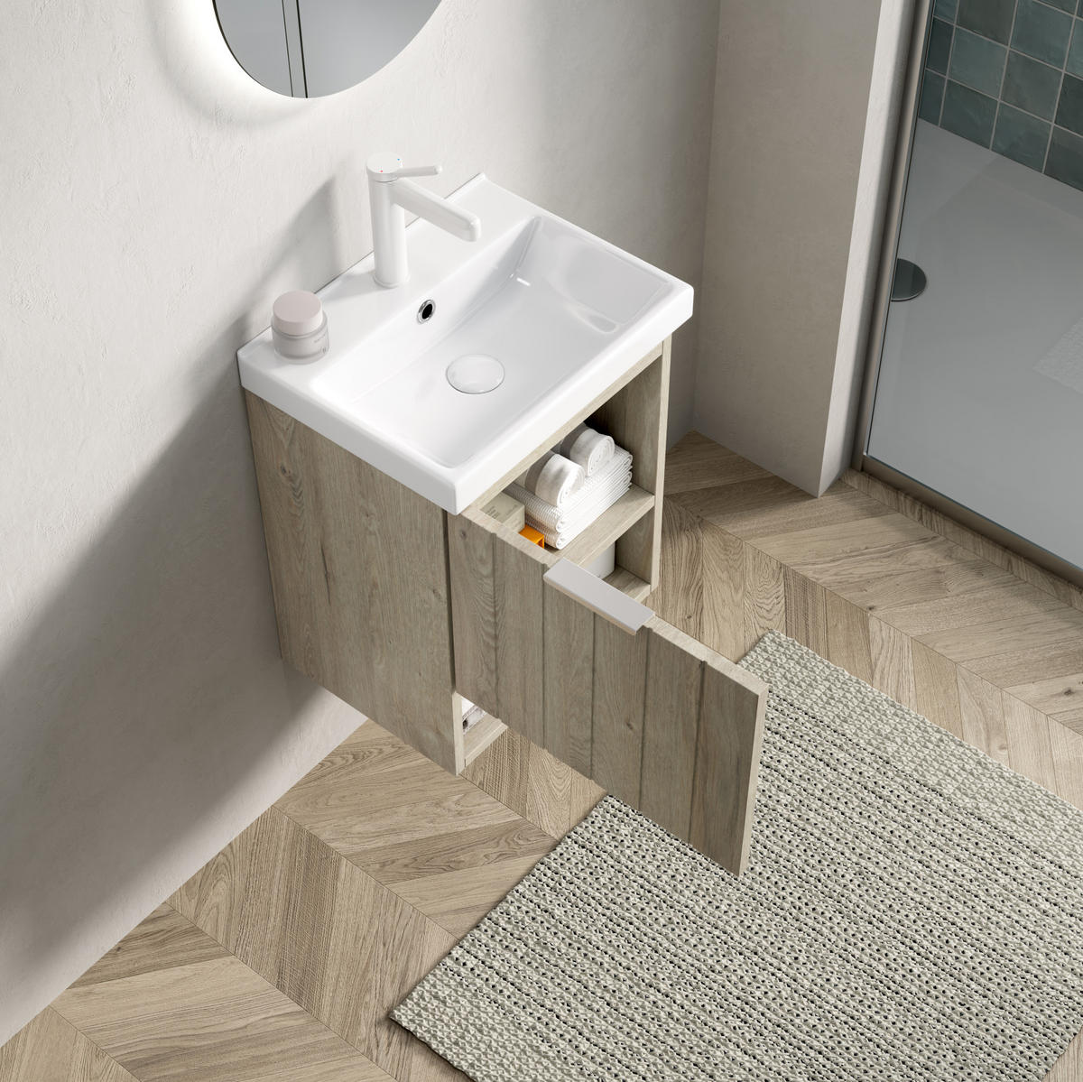 WASCHTISCHKOMBI 42 cm mit Soft-Close in Off-White - Creme, Keramik (42/53/32cm) - BEAOK