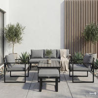 LOUNGESET - 3-teilig - Eisen / Webstoff - Grau / Anthrazit - Schwarz/Grau, Kunststoff/Textil - home24