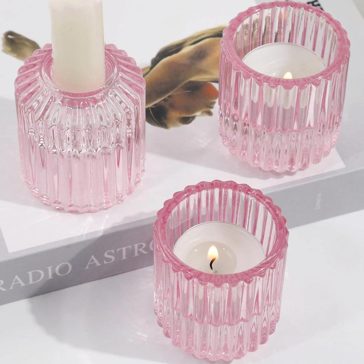 KERZENSTÄNDER 3er Set Glas Rosa - Rosa, Glas (5.3/6/5.3cm)