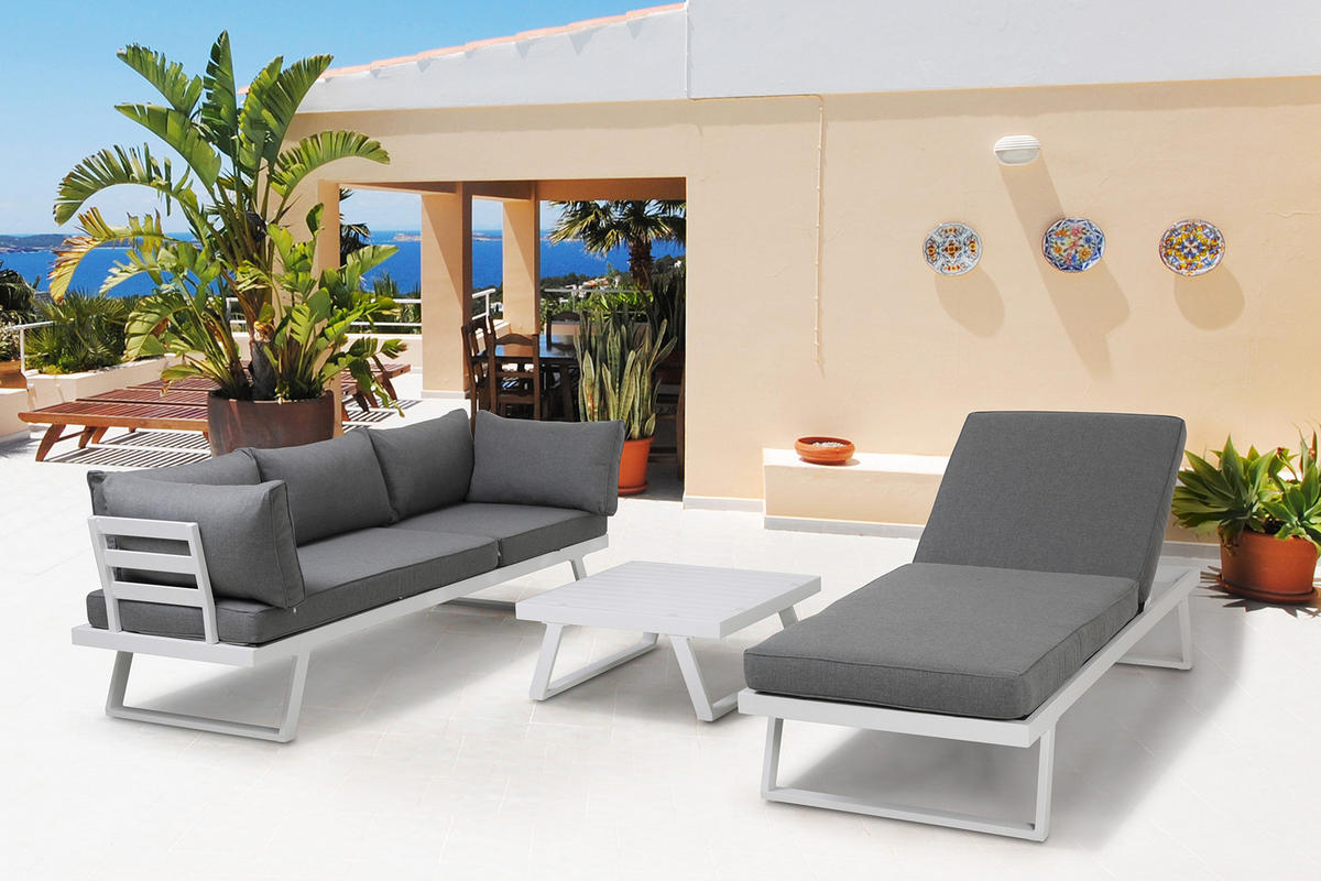 GARTENLOUNGE-SET Yala Ecksofa, 1 Couchtisch, 4 Sitzkissen, 7 Rückenkissen - Grau, Metall - TPFGarden
