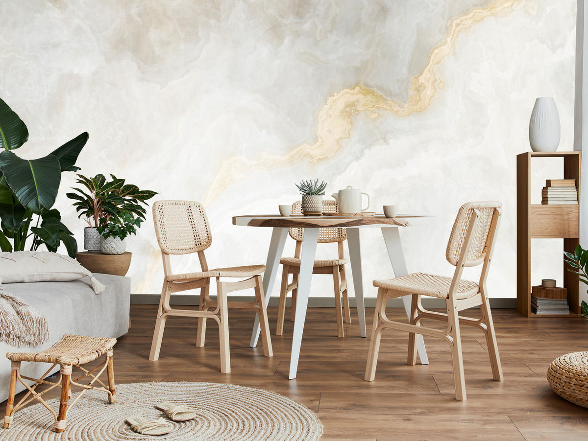 FOTOTAPETE für Wohnzimmer Zarter Marmor Goldakzente 300x210 - Beige/Goldfarben, Papier (300/210cm) - Muralo