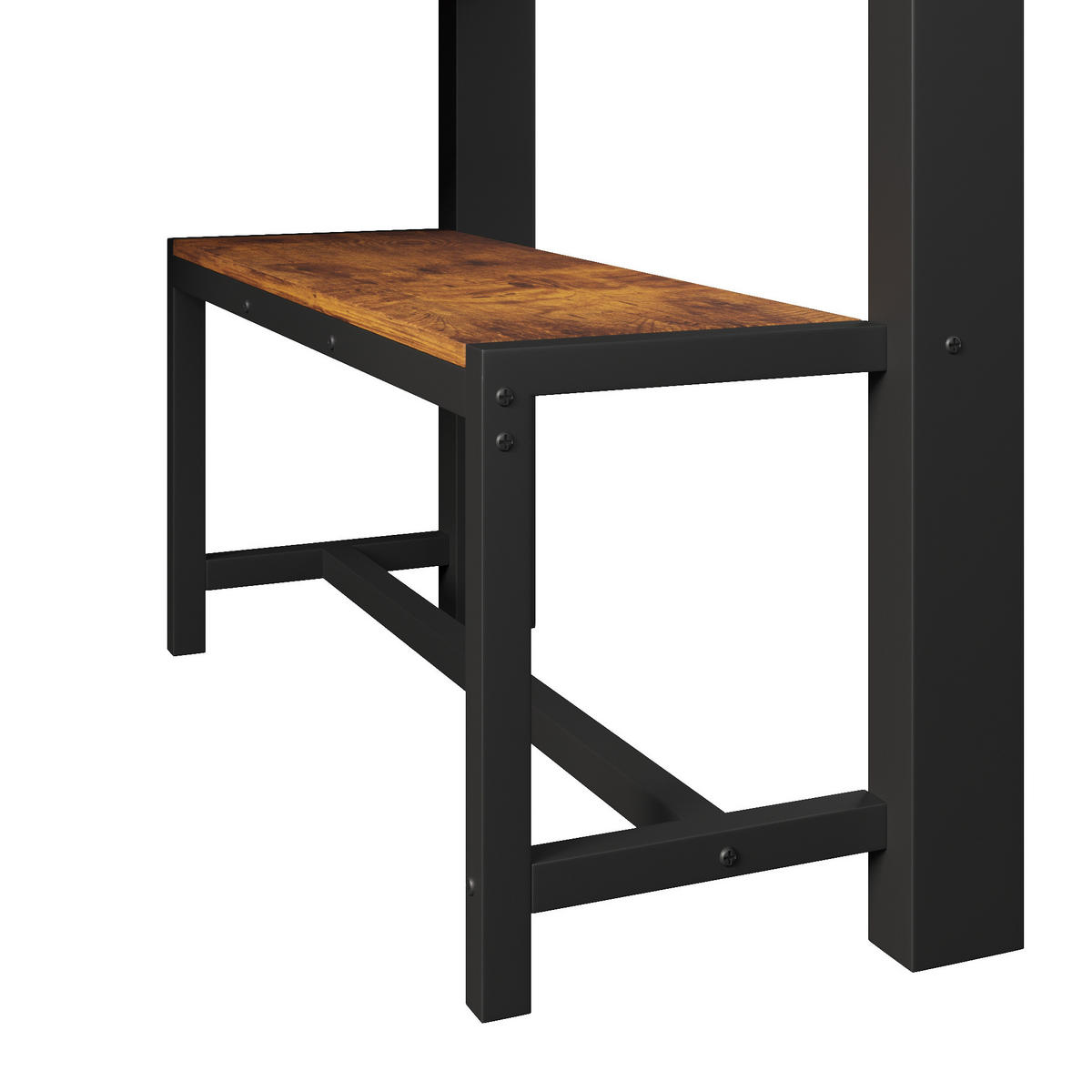 HOCHBETT 90/200 cm in Schwarz mit LED-Beleuchtung, Schreibtisch und Stauraum - Schwarz, Metall (90/200cm) - Flora Grace