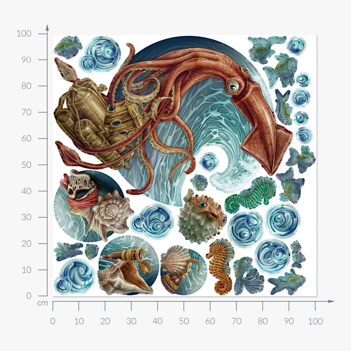 WANDAUFKLEBER 100x101cm - U-Boot - Multicolor, Kunststoff (100/101/0.1cm) - Wallfluent