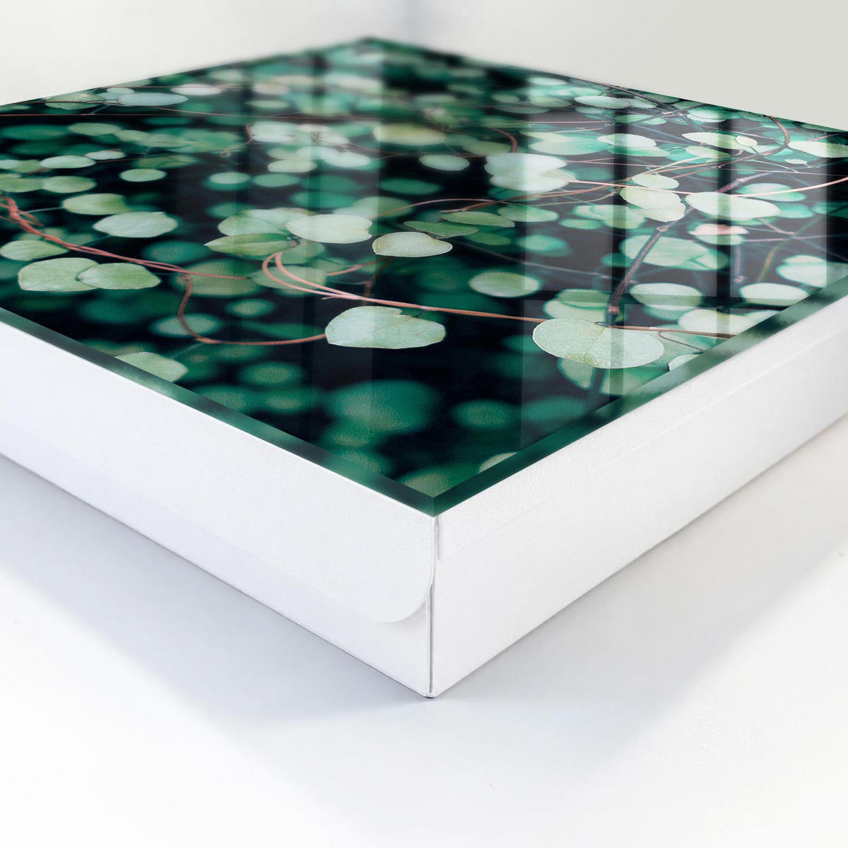 SCHLÜSSELBOX Weiß 30x30 cm – Türöffnung nach rechts - Grüne Blätter - Grün, Metall (30/30/5cm) - TULUP