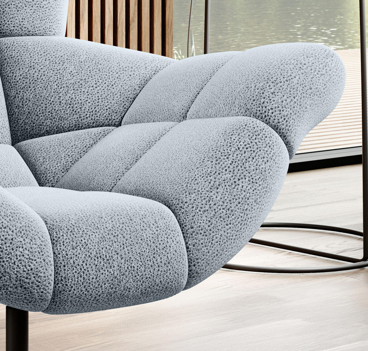 SESSEL SENSI Relaxstuhl mit 360° Drehung und Schwingfunktion – Lux-Schaumkissen, Hellgrau, 104x46x119 cm - Hellgrau/Schwarz, Holz/Textil (104/119/84cm) - DomoHome