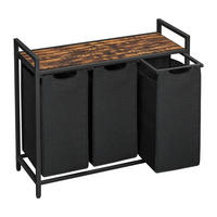 WÄSCHEBEHÄLTER mit 3 Fächern 38L - Schwarz, Holzwerkstoff (33/72/92.5cm) - Calicosy