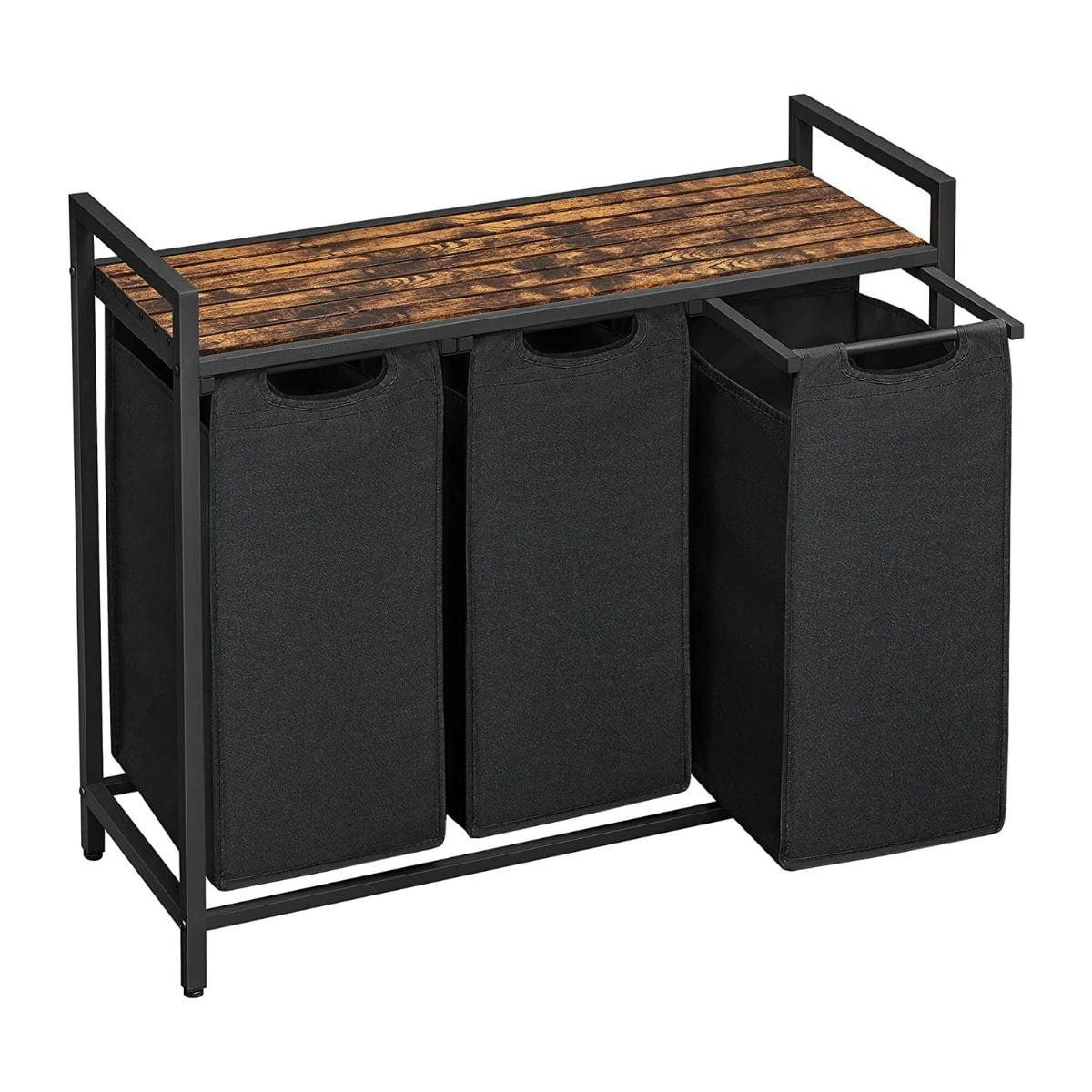 WÄSCHEBEHÄLTER mit 3 Fächern 38L - Schwarz, Holzwerkstoff (33/72/92.5cm) - Calicosy