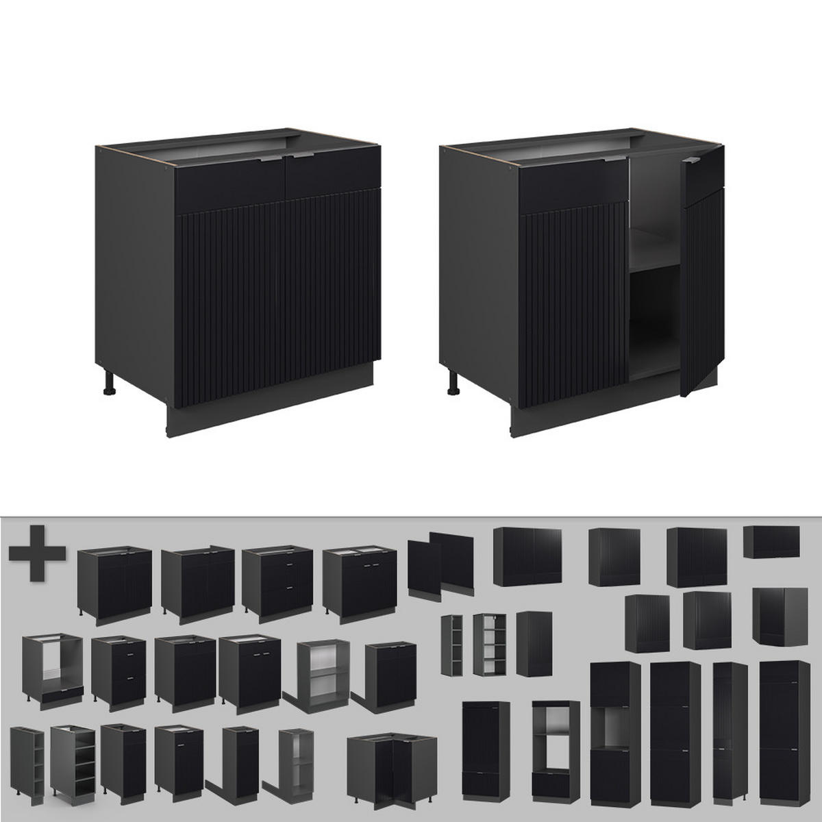 SPÜLENUNTERSCHRANK Fame-Line Schwarz gestreift 80 cm mit Regal, ohne Arbeitsplatte - Anthrazit/Schwarz, Holzwerkstoff (80/82/51.6cm) - Vicco