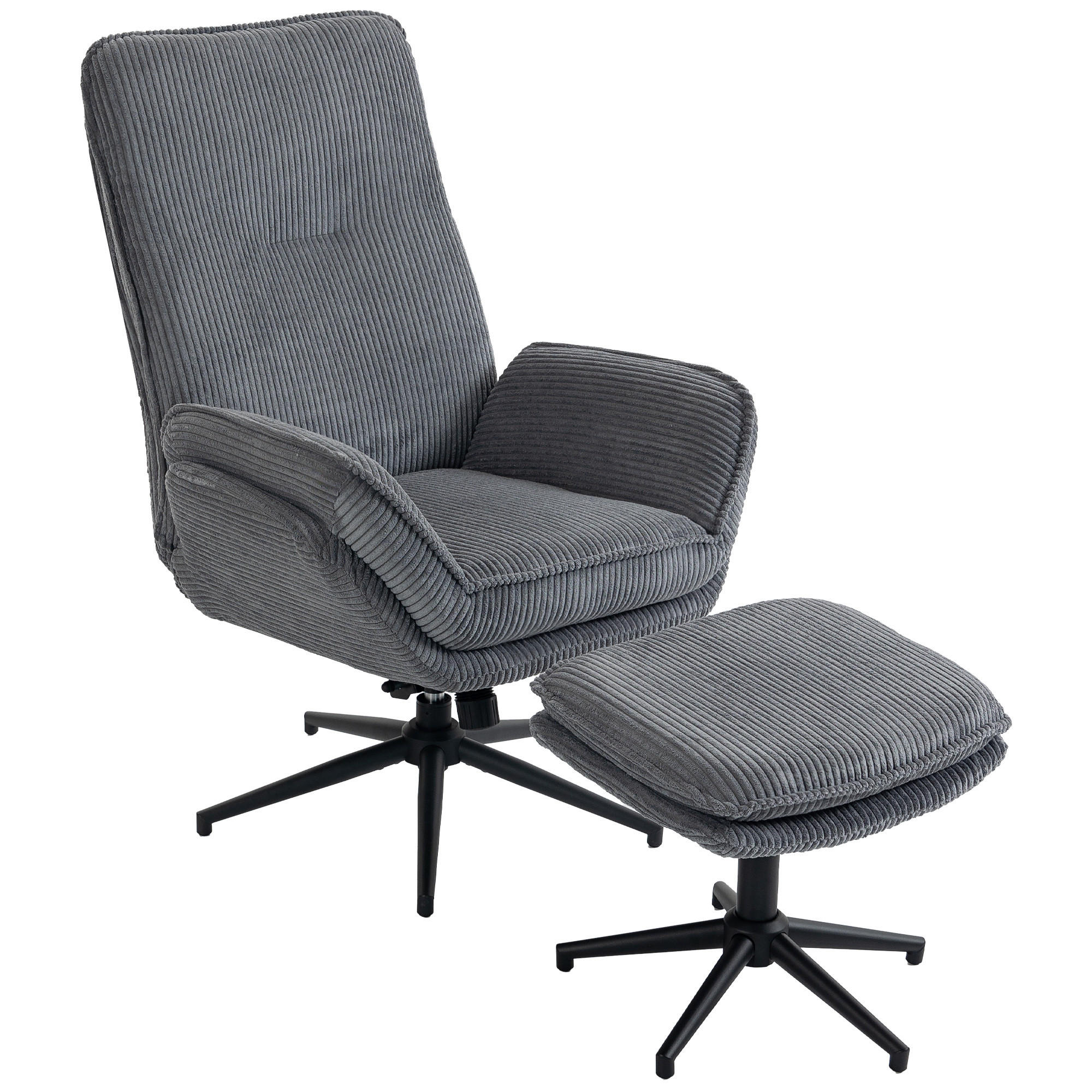 RELAXSESSEL mit Hocker Polyester Grau - Schwarz/Grau, Textil/Metall (72/107/83cm) - HOMCOM