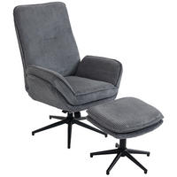 RELAXSESSEL mit Hocker Polyester Grau - Schwarz/Grau, Textil/Metall (72/107/83cm) - HOMCOM