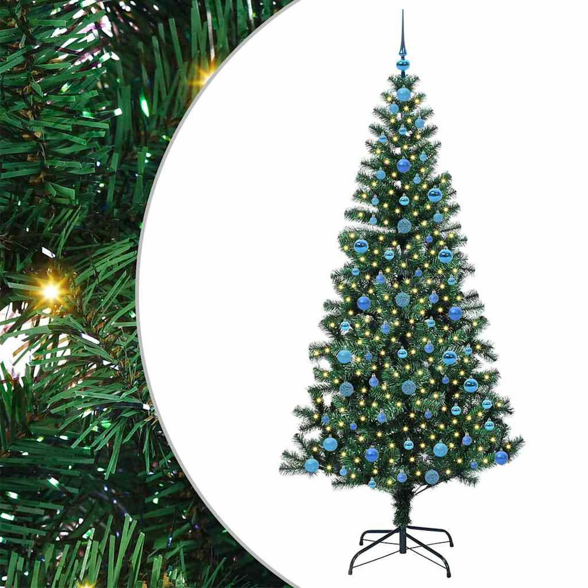 WEIHNACHTSBAUM Künstlicher Vorbeleuchteter Haltbar 110/110/210 cm Grün PVC - Schwarz, Kunststoff (210cm) - vidaXL