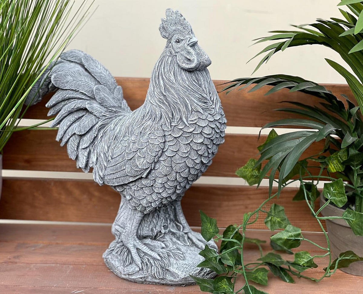 STEINFIGUR Hahn Il Gallo frostfest Steinguss - Grau, Stein (29/34/14cm) - stoneandstyle