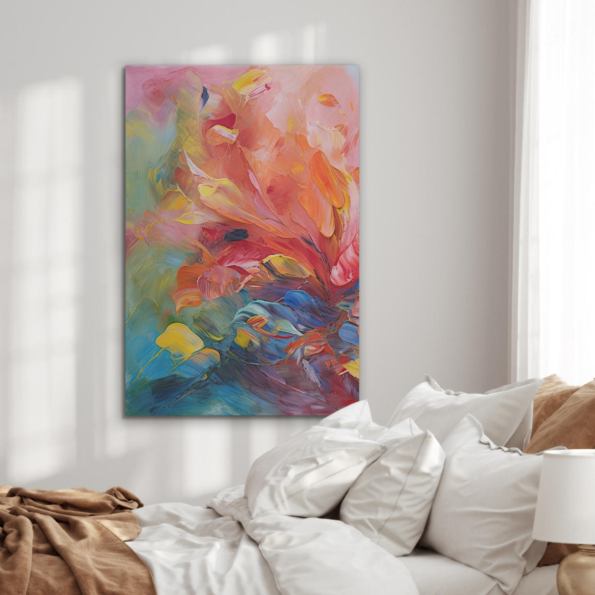 AKUSTIKBILD Ölgemälde - Kunst - Abstrakt - Farbenfroh Wanddeko 60x90 cm - Altrosa, Kunststoff (60/90/0.9cm) - MuchoWow