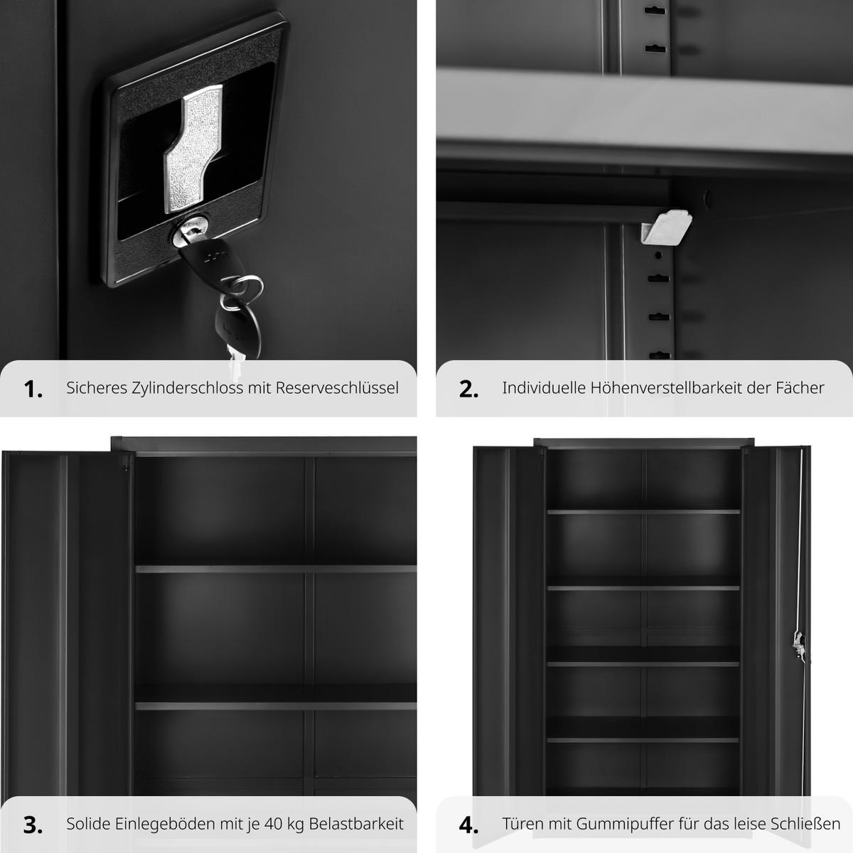 AKTENSCHRANK Blain,180 x 80 x 40 cm,schwarz - Schwarz, Metall (40/180/80cm) - tectake
